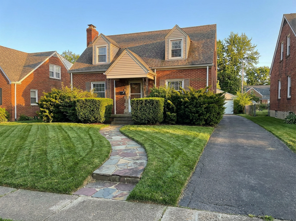 The same yard freshly mowed, edged and cleaned by Kurb Appeal