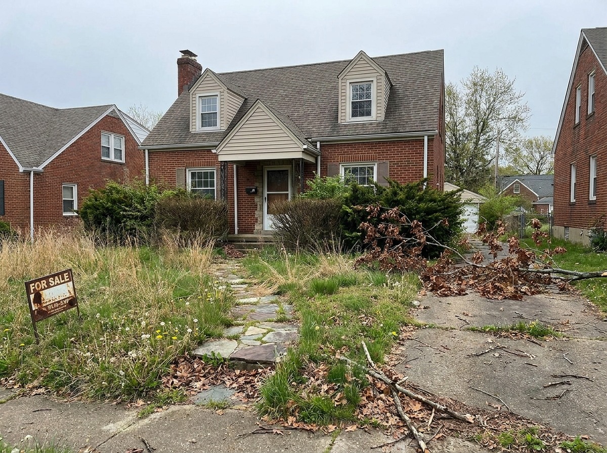 Overgrown, unkempt front yard before Kurb Appeal service