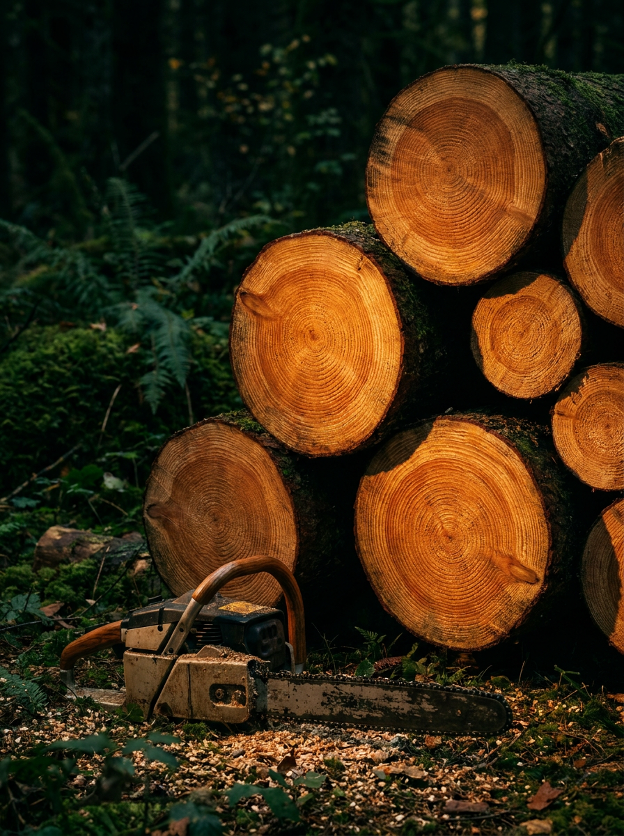 Freshly cut tree logs stacked after a removal
